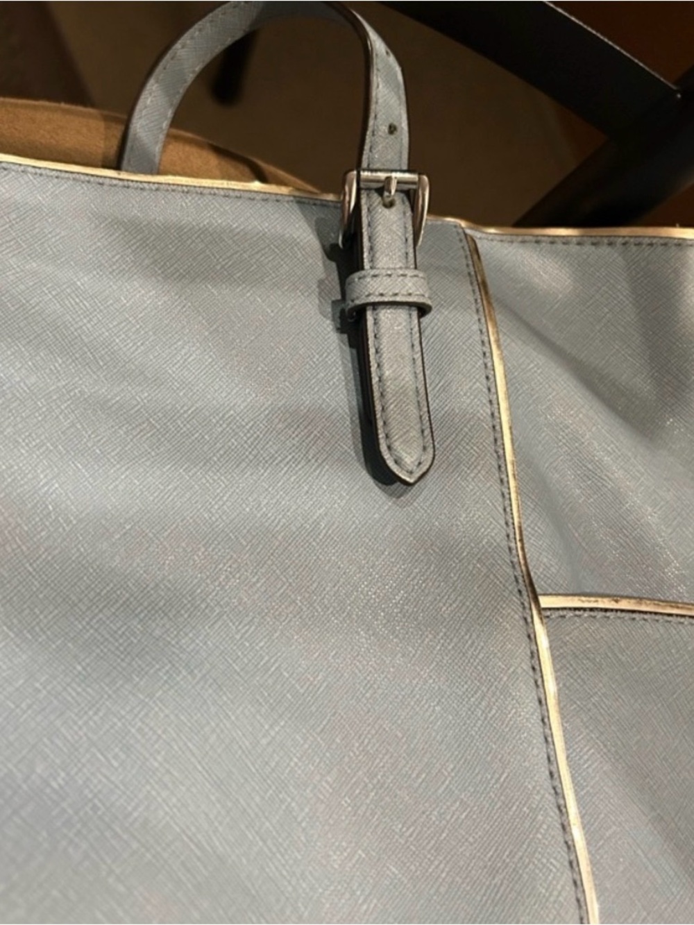 MICHAEL KORS Powder Blue Saffiano Leather Tote with Gold Trim - Picture 9 of 10
